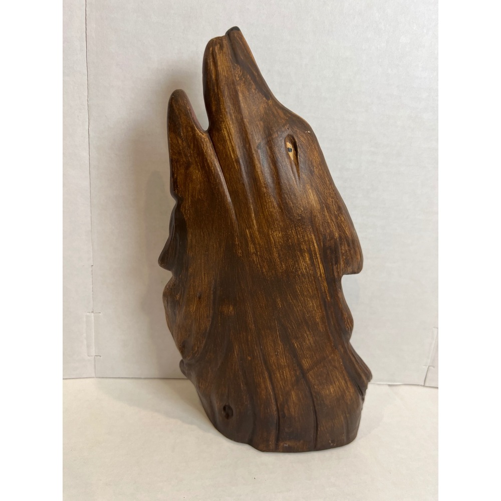 Native American Chief and Wolf Resin Sculpture Howling‎ Wolf Faux Wood Figurine - Picture 8 of 10
